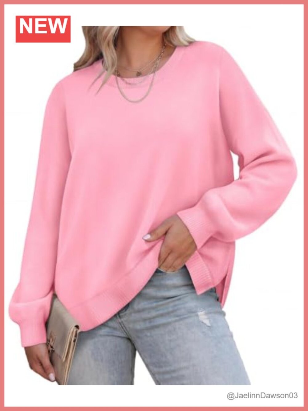 Plus Size Oversized Pullover Sweater Crewneck Knit Side Split Casual Fall Winter